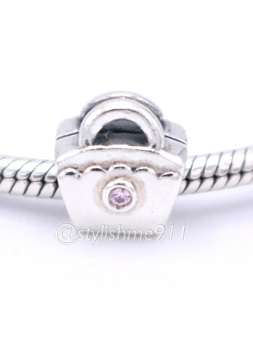 Authentic PANDORA Scalloped Purse with Pink CZ Charm - 790473PCZ